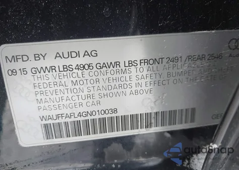 2016 Audi A4 2.0T Premium from USA, damaged, VIN WAUFFAFL4GN010038